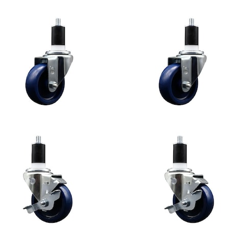 Service Caster 3.5'' Solid Poly Wheel Swivel 1-1/2'' Expanding Stem Caster Set 2 Brakes, 4PK SCC-EX20S3514-SPUS-2-TLB-2-112